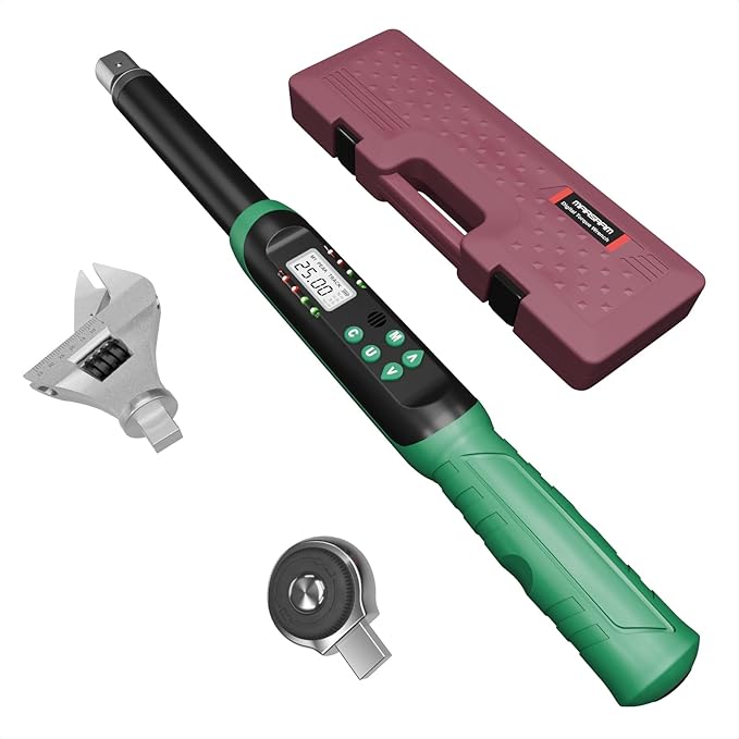 Marsram Adjustable Digital Torque Wrench 5-99.6ft.lbs/6.8-135N.m, Interchangeable Electronic Torque Wrench With 5-35mm Jaw And 3/8" Drive Ratchet Head With Buzzer And LED, For HVAC Car Moto Repair