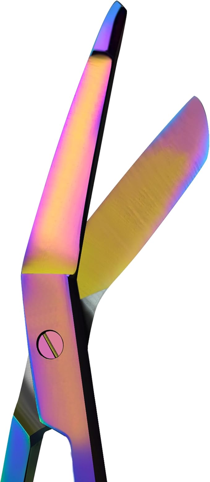 Bandage, Castroviejo, & Iris Scissors, & Kelly, & Mosquito Forceps Rainbow - Stainless Steel, DIY Crafting Scissors and Forceps Multicolors (Bandage Scissors, 7.25 inches)