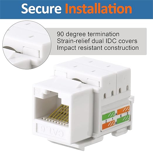 Hoteam 100 Pcs Cat6 Keystone Jacks, Rj45 Ethernet Modular Coupler Punch Down Insert, 90-Degree UTP Connector for Wall Plate, Panel and Surface Mount Box (White)