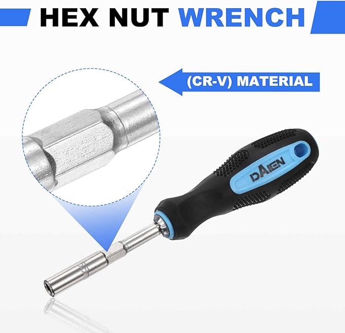 HARFINGTON Metric Nut Driver 5.5mm CR-V Non-Magnetic Detachable Tip Hollow Shafts Hex Socket Screwdriver with Anti-Slip Handle for Automobile Repair Bit Driver, Blue/Black