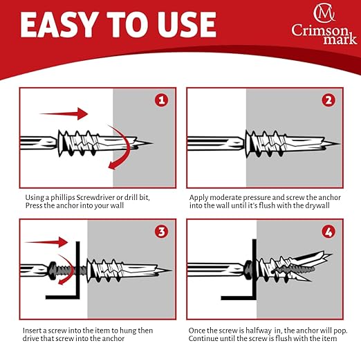 20Pcs Self Drilling Drywall Anchors and Screws kit #8 x 1-1/4?? Superb Wall Anchors for Drywall, Holds Upto 75lbs ??No Drill Hole Required with These Dry Wall Screws and Anchors