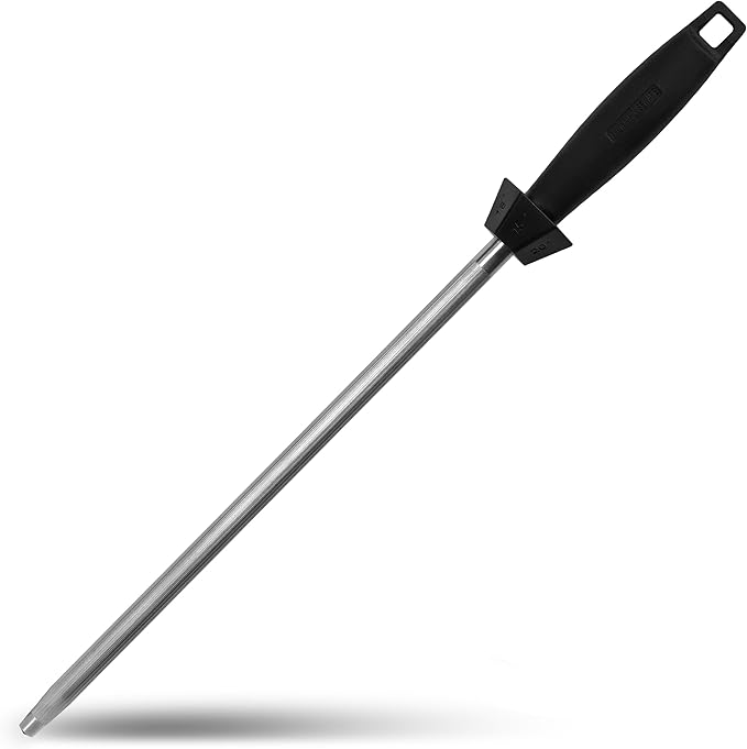 Knife Sharpener Knife Sharpening Rod Honing Steel with 15째-18째-20째Angle Guides Professional Carbon Steel with Black Rubber Grip for Kitchen Chef House Gift 12''