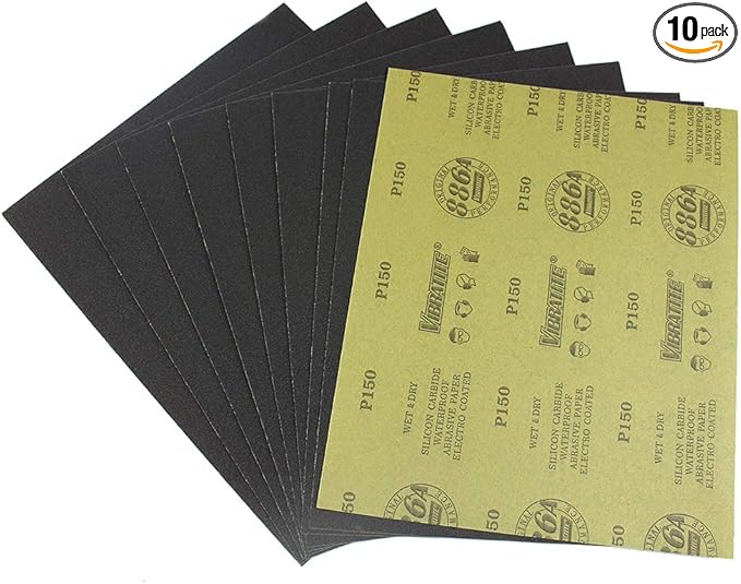MAXAMN 150 Grit Sandpaper, Wet Dry Sandpaper Sheets 9 x 11 Inches, Silicon Carbide Abrasive Sand Paper for Wood Furniture Finishing, Metal Sanding, Automotive Polishing, DIY Projects, 10 Sheets