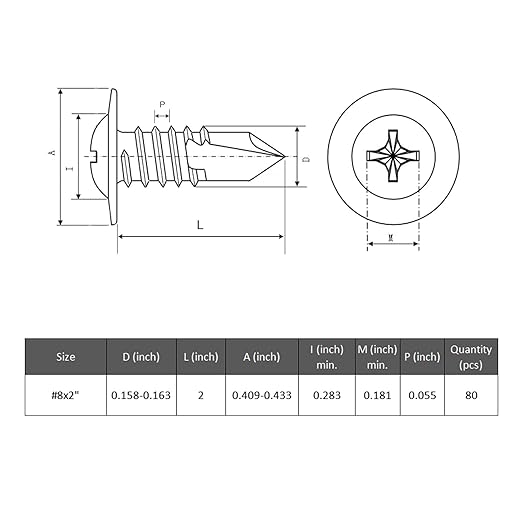 80Pcs #8 x 2 Self Drilling Screws for Metal,410 Stainless Steel Black Zinc Plated,Self Tapping Sheet Metal TEK Screws,Modified Truss Head