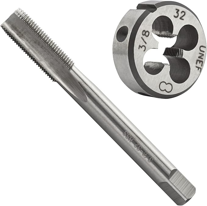 Aceteel 3/8"-32 UNEF HSS Tap And Die Set, 3/8 x 32 UNEF Machine Thread Tap And UNEF Round Thread Die Right Hand