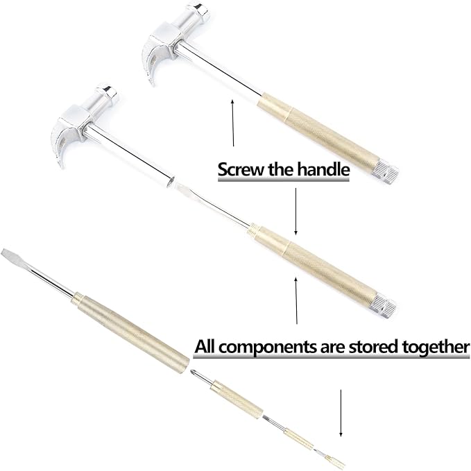 6-in-1 Metal Hammer & Screwdriver Multi-Tool Set with Small Nesting Hammer and Flat Head Phillips Screwdriver Set Non-slip Handle Slotted Best Gift for Husband, Son, Dad and G (Silvery-yellow)