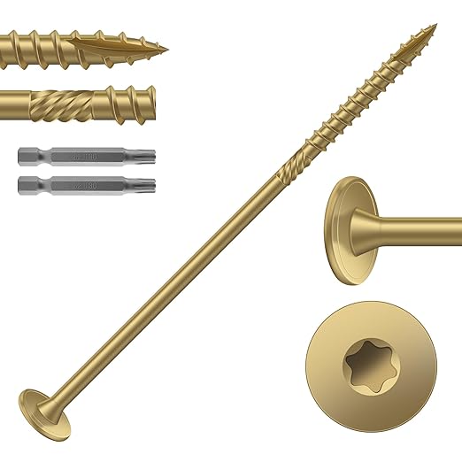 #14 x 5 Inch Outdoor Structural Wood Deck Screws (43Pcs/2lb), Carbon Steel, Tan, Flat Head, Rust Resistant Epoxy Coated, T30 Star Bit