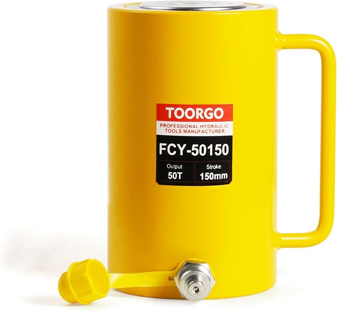 50T 6Inch Stroke Porta Power Single Acting Lifting Cylinder for Shipbuilding, Machinery and Industry,Automatically Retract Split Hydraulic Cylinders Tools, Yellow