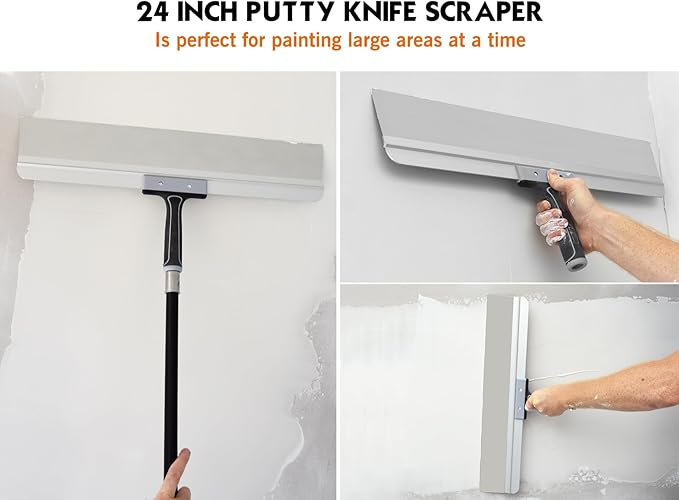 ROLLINGDOG 24 Inch Taping Knife - Drywall Taping Knife,Threaded End Can be Attached to Extension Pole,Stainless Steel Blade,Ideal for Skimming and Smoothing Walls and Ceilings