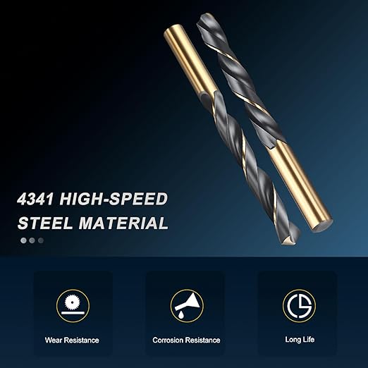 PATIKIL 12.5mm Drill Bit, Jobber Straight Shank 4341 High-Speed Steel 118째 Black and Gold Finish for Medium-Hard Metal Steel Acrylic - 4 Pack