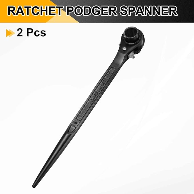 HARFINGTON 2pcs Scaffolding Podger Ratchet Wrench 13mm x 15mm CR-V 12 Point Double Ended Socket Ratcheting Podger Scaffold Spud Spanner Tool for Auto Repair Mechanical Maintenance, Black