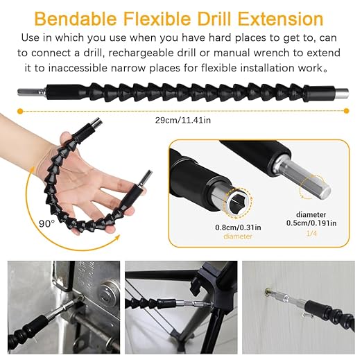 6 Pack Flexible Drill Bit Extension, 11.6 inch Superbit Screwdriver Flexible, Bendable Flexible Drill Bit Extension, Super Bit Flexible Shaft Extension Bits