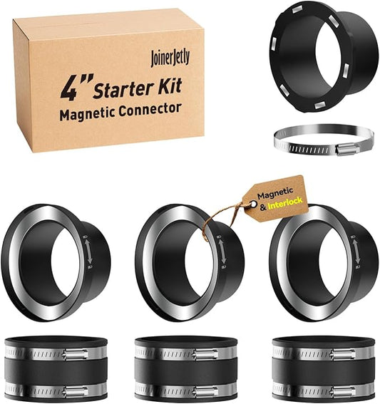 4 Inch Magnetic Dust Collection Fittings with Interlock, Starter Kit for Dust Collector and Shop Vacuums, Quickly Connect Hose to Machine Port, 3 Pack