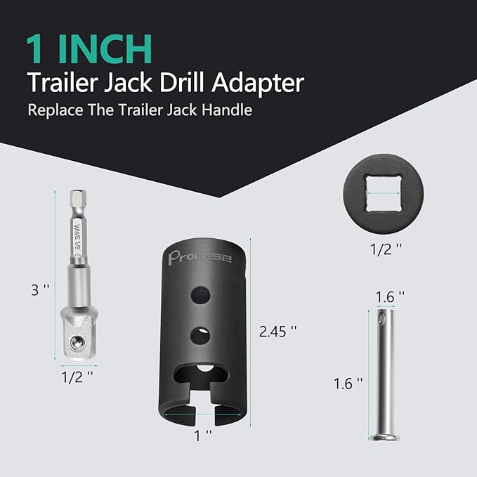 1 Inch Trailer Jack Drill Adapter with Two 1/2 Inch Socket Adapter Bit竊똇eavy Duty Cr-Mo Steel, Replace The Trailer Jack Handle