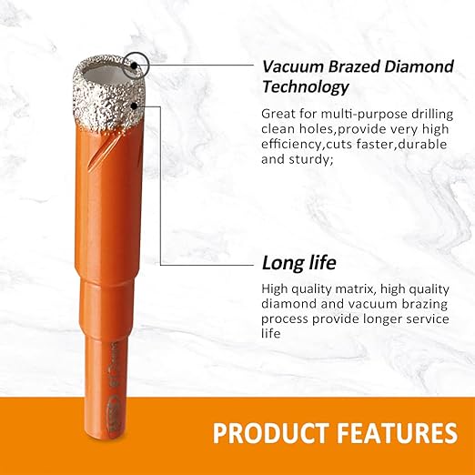 Dry Diamond Drill Bit Set,BGTEC 1pc 5/16" 8mm Hole Saw for Granite,Marble,Masonry, Concrete, Tile/Ceramic, Glass, Hard Plastic,Vacuum Brazed Diamond Core Drill Bit Kit