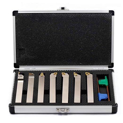 OSCARBIDE 1/2" Shank Heavy-Duty Nickel Plated Indexable Lathe Cutting Tools Set 7 Pieces, CNC & Metal Lathe Tool Holders for Turning, Grooving, Threading, Parting & Cut Off