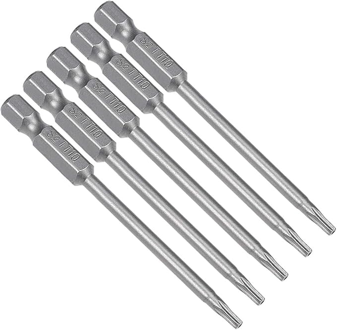 uxcell 5 Pcs T10 Magnetic Torx Screwdriver Bits, 1/4 Inch Hex Shank 3-inch Length S2 Security Tamper Proof Screw Driver Kit Tools