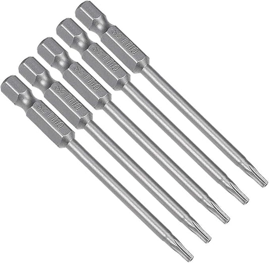 uxcell 5 Pcs T10 Magnetic Torx Screwdriver Bits, 1/4 Inch Hex Shank 3-inch Length S2 Security Tamper Proof Screw Driver Kit Tools