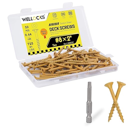 WELLOCKS Deck Screws, Wood Screws, Tan, Superior Rust Resistant, Epoxy Coated, Above 1000 Hour Salt Spray Coating T25 Torx Star Bit Included for Outdoor Wood Fence (Trial Size 0.44LBS, #8횞2")