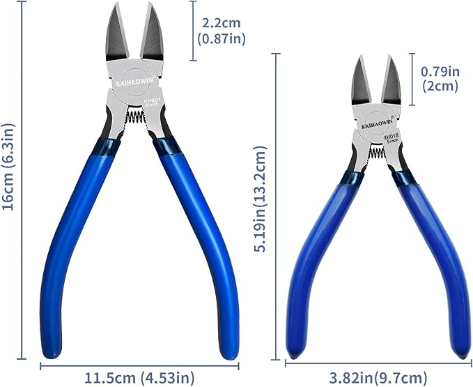 KAIHAOWIN Wire Cutters 5-Inch and 6-Inch Set Flush Cutters Ultra Sharp Spring Loaded Wire Snips Clippers Cutting Pliers for Crafting Jewelry Making-2 PCS