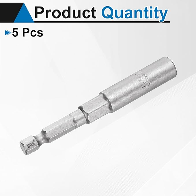 HARFINGTON 5pcs Nut Driver Drill Bit 5.5mm Metric Socket 1/4" Hex Shank 3.15" (80mm) Long 6-Point Sockets Quick Change CR-V Steel Bolt Setters for Power Drill Drivers