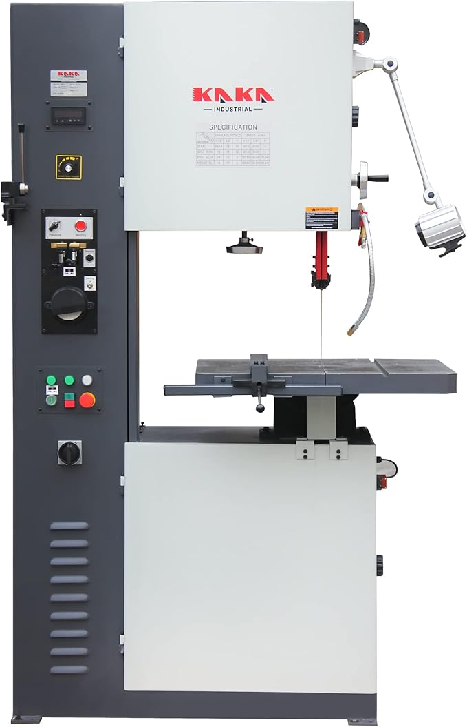 KAKA INDUSTRIAL Vertical Band Saw, 23-inch Metal Cutting Bandsaw, 220V 1PH Variable Speed, Industrial Rigid Steel Construction, Blade Welder, Carbide Guides, Tilting Table VS-2313