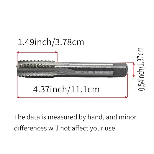 Lzcdelyxiao 11/16"- 18 Left Hand Straight Flute Thread Tap Machine Tap 11/16-18 TPI Nominal Diameter 11/16" Thread Per Inch 18 Fin Thread UNS Thread High Speed Steel HSS W6542