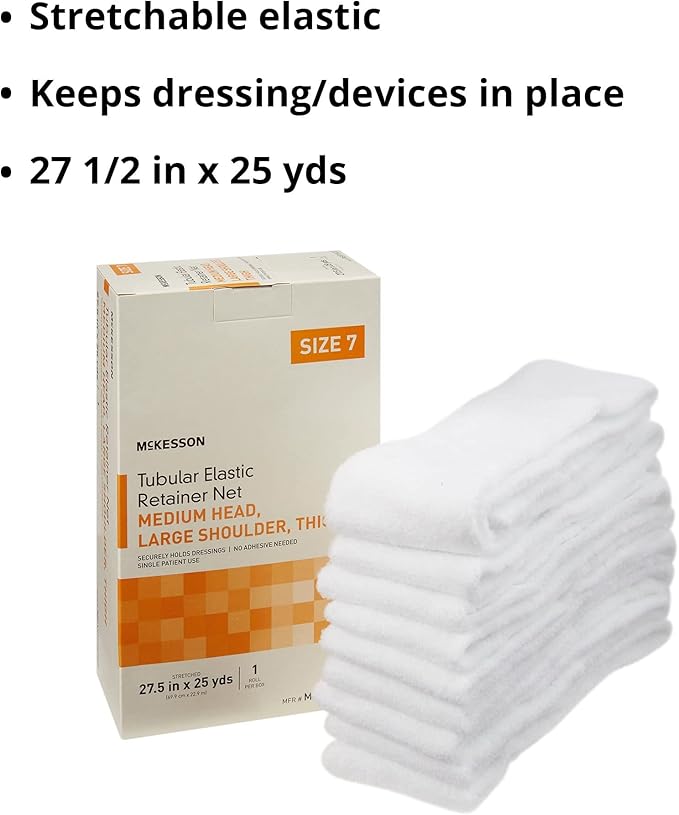 McKesson Tubular Elastic Retainer Net Dressing, Non-Sterile, Medium Head, Large Shoulder, Thigh, Size 7, 27 1/2 in x 25 yd, 1 Count, 10 Packs, 10 Total