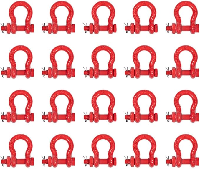 Mytee Products 20Pcs 3/8" Anchor Shackle Forged Carbon Steel w/Safety Screw Pin Load Limit 2,000 lbs Double Rust Protection Heavy Duty D Ring Bolt Type Shackle for Towing, Rigging, Vehicle Recovery