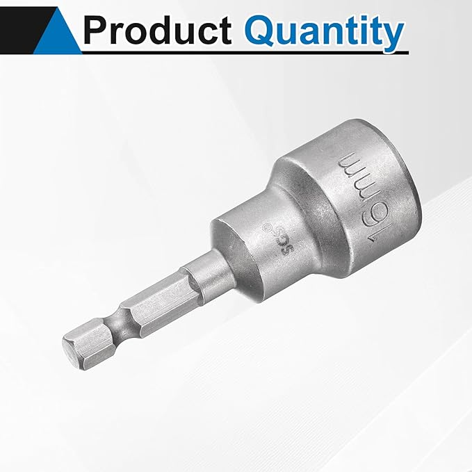 HARFINGTON Nut Driver Drill Bit 16mm Metric Socket 1/4" Hex Shank 2.56" (65mm) Long Magnetic 6-Point Sockets Quick Change CR-V Steel Bolt Setters for Power Drill Drivers