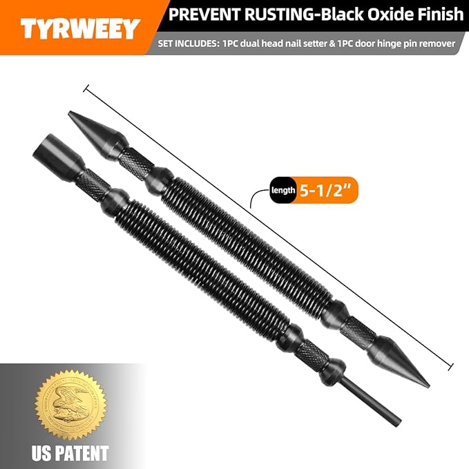2-Piece Nail Setter Dual Head Nail Set, Dual Head Nail Setter & Hinge Pin Remover Punch Set, Nail Setter Features 1/32-in, 1/16-in, 1/8-in