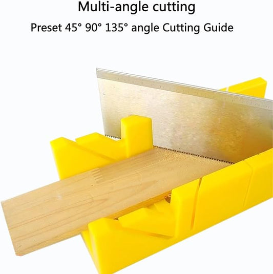Mitre Box and Saw Set for Wood, Gypsum ??Miter Box with 45째 & 90째 Angle Cuts ??Precise Hand Saw with Storage Cutting Guide ??Ideal for Molding, Trim, Frame & Baseboard Projects