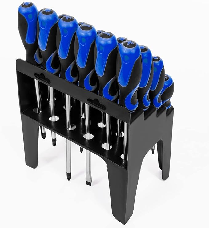 Stark USA 26-piece Screwdriver Stand Slotted Phillips Pozi Star Organizing Set Magnetic Tip Screw Driver Rack, Blue/Black
