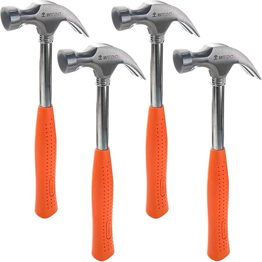 WEDO 4PCS Claw Hammer Set 8oz,Steel Framing Hammer with Tubular Steel Handle,Straight Claw Hammer for Household Maintenance,Gardening,Yard Work,Repairing,Length 258mm