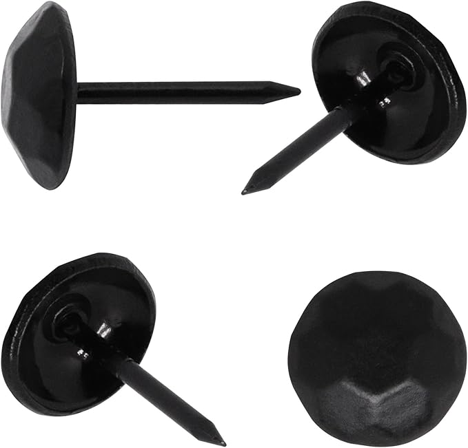 YuGtcen 120pcs Upholstery Tacks, Decorative Nails Thumb Tacks Metal Upholstery Nails for Wood Upholstery Pins Vintage Furniture Tacks Small (11x17mm, Matte Black)