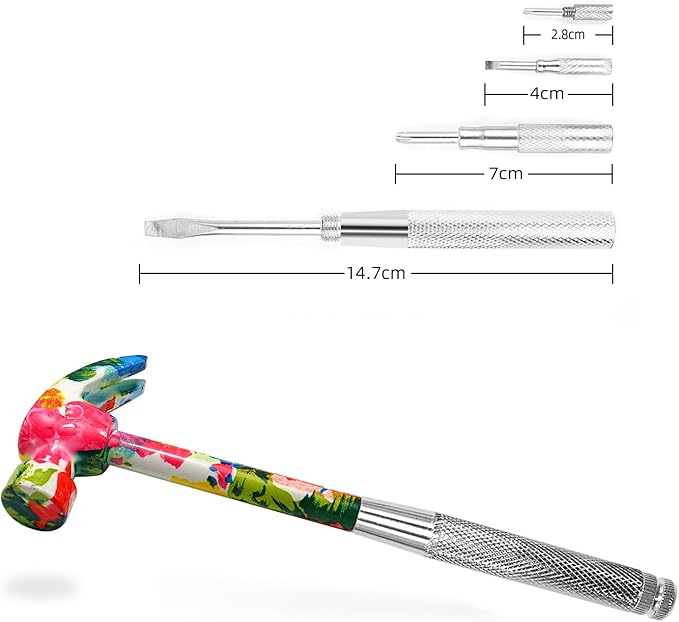 YOUMI 6 in 1 Multifunctional Floral Hammer & Screwdriver Tool for Christmas, Birthday, Valentine's Day Best Gift (Red)