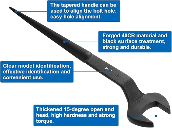 HARFINGTON Single Open End Spanner Wrench 1-5/8-inch 15 Degree Angle Single Open End SAE Construction Spanner Wrenches with 60째Offset Handle for Automotive Mechanical Maintenance