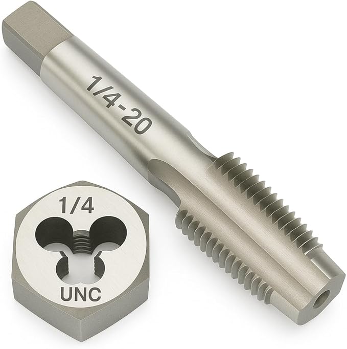 Yamesh 1/4"-20 Thread Tap and Die Set HSS Tap with GCr15 Alloy Steel Hex Die Right Hand Thread Repair Tool for Metalworking and Machinery