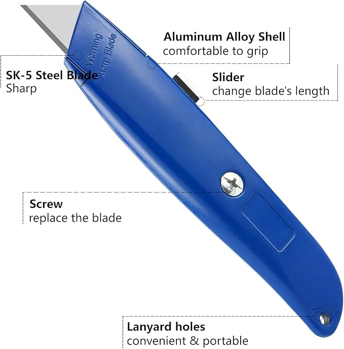 DIYSELF 2Pack Utility Knife Box Cutter Retractable Blade Heavy Duty PVC Pipe Cutter (Blue)