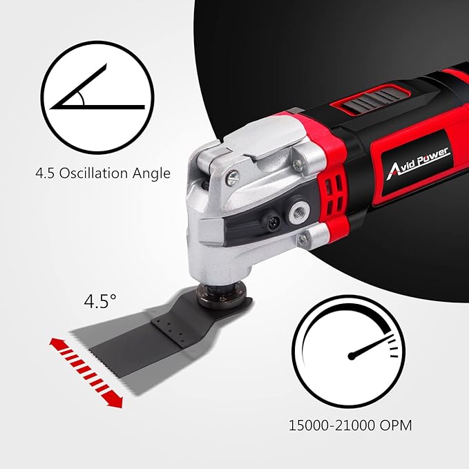 AVID POWER Oscillating Tool, 3.5-Amp Oscillating Multi Tool with 4.5째 Oscillation Angle, 6 Variable Speeds and 13pcs Saw Accessories, Auxiliary Handle and Carrying Bag