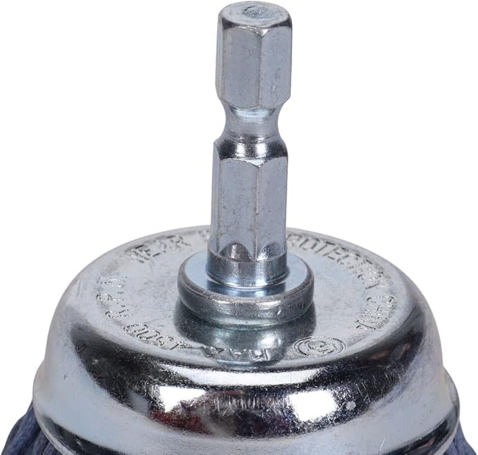 Century Drill & Tool 77223 2" Fine Nylon End Brush, 150 Grit, 1/4" Quick Change Shank, 4,500 RPM - Nylon Bristles for Metal, Wood, Plastic, Masonry