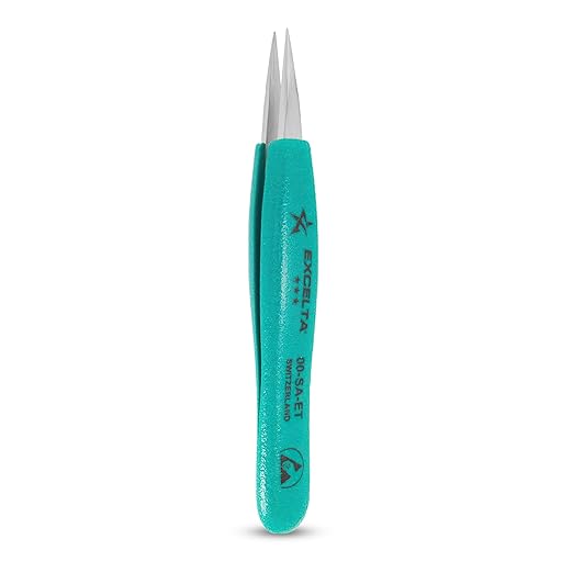 Excelta 00-SA-ET Stainless Steel Precision Tweezers, Straight Medium Point, Anti-Magnetic, ESD-Safe, Heat-Resistant, Anti-Static, Ergonomic, Professional-Grade for Lab, Electronics, Medical & Crafting