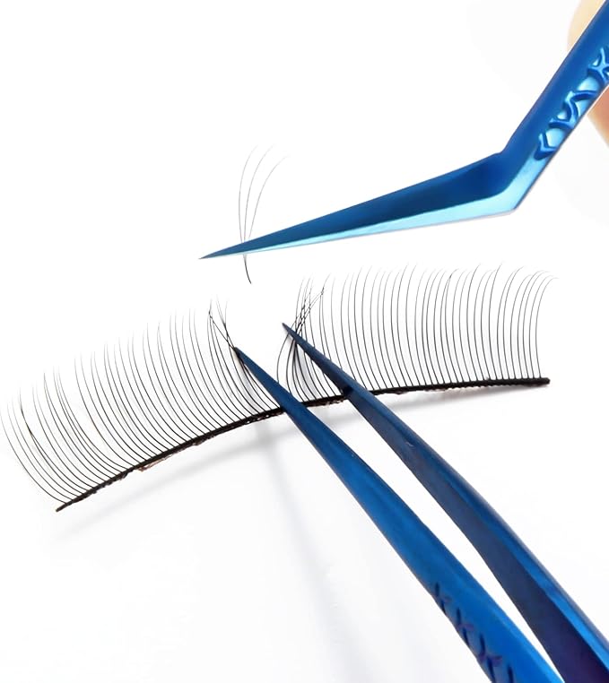 FEITA Diamond Grip Eyelash Extensions Tweezer Lash Precision Tweezers, Japanese Steel Dolphin-shaped Tip, False Lashes Application Tools, Blue 1Pc