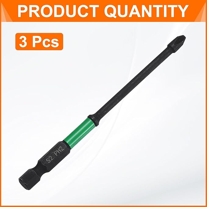 HARFINGTON 3pcs #2 Impact Phillips Screwdriver Bit PH2 1/4" Hex Shank 4" (100mm) Long 0.14" Rod Magnetic Cross Head Drill Bits S2 Steel Industrial Screw Driver for Impact Power Drivers