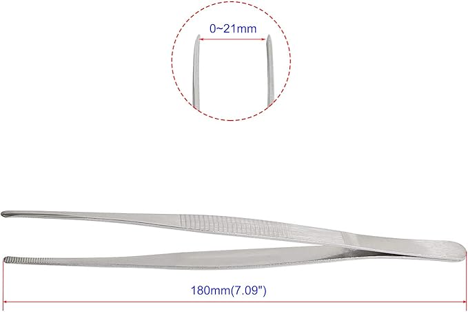 Aoje-Link Stainless Steel Straight Blunt Tweezers, horizontal serrated tips, used for repairs, barbecues, auxiliary tools, silver, 4pcs