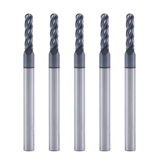XYunEnZ ISB?괖arbide Ball Nose End Mill Bits, 3/32" Diameter, 1/8" Shank Diameter, 4 Flute CNC Cutting Tools CNC Router Bits for Hardened Steel, Wood, Aluminum, Suitable for DIYers and Professionals, 5