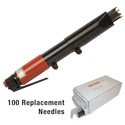 CS Unitec | 121.2099 Basic Kit | Heavy-Duty Inline-Grip Needle Scaler. Air-Powered, 19-Needle Scaler for Cleaning Weld Seams, Texturing Concrete, and Removing Coatings and Corrosion ??Made in England
