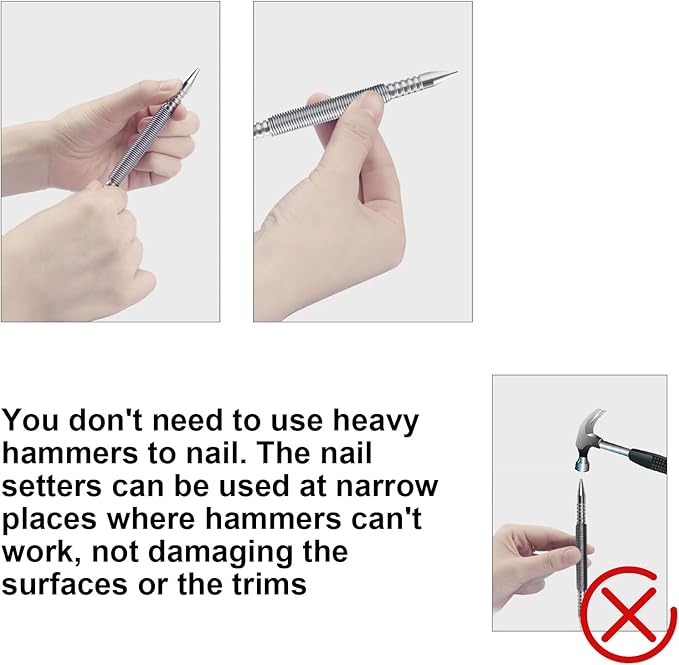 Dual Head Nail Setter Spring Loaded Nail Set Spring Nail Punch Hammerless Tool Kit 1/32?? 1/16??Tools 3500 PSI Striking Force Counter Punch - 2 PCS