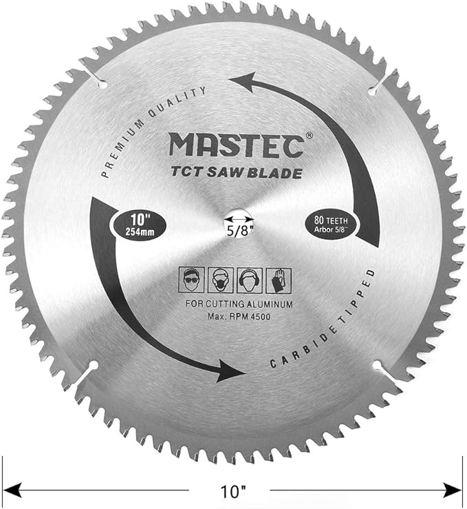 10 Inch 80 Tooth TCG for Aluminum and Non Ferrous Metals Cutting Saw Blade with 5/8 Inch Arbor