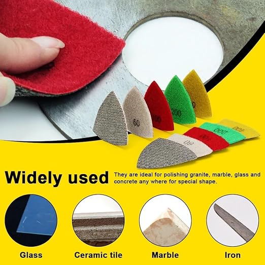 Electroplated Diamond Sanding Pad,60Grit 75mm Triangular Grinding Pad Hook and Loop Backing for Glass Porcelain Ceramic Hand Polishing & Trimming (1pc)